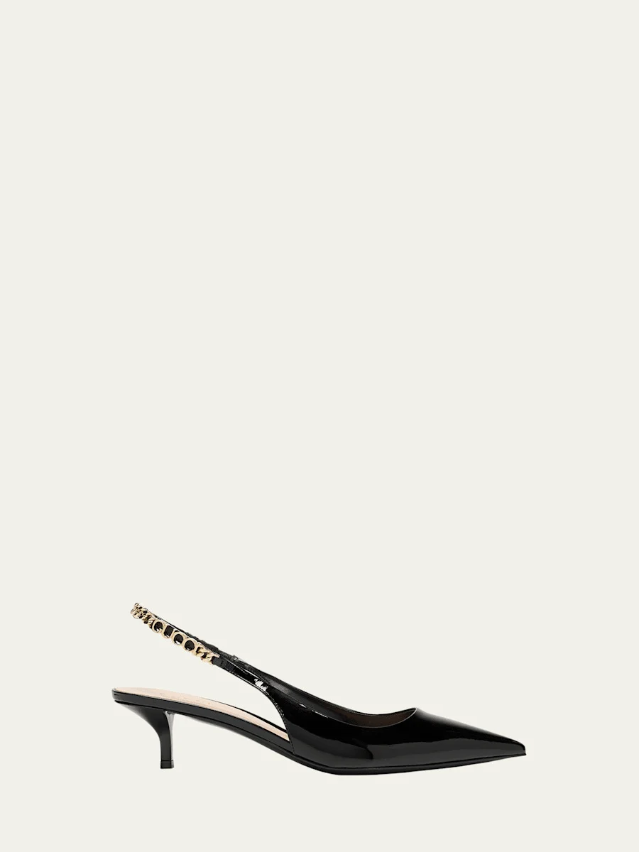 Signoria Patent Logo Chain Kitten Pumps - 1