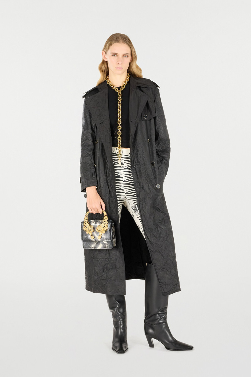 Roberto Cavalli Long Crinkle-Effect Trench Coat outlook