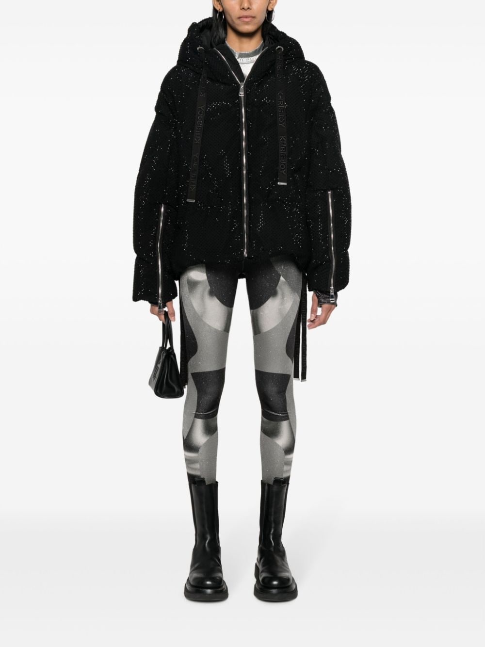 Iconic rhinestone-embellished hooded puffer jacket - 2