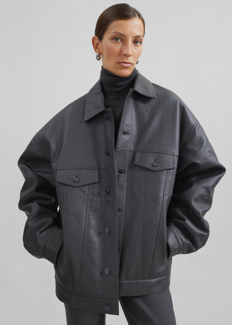 Conan Faux Leather Jacket - Dark Grey 4