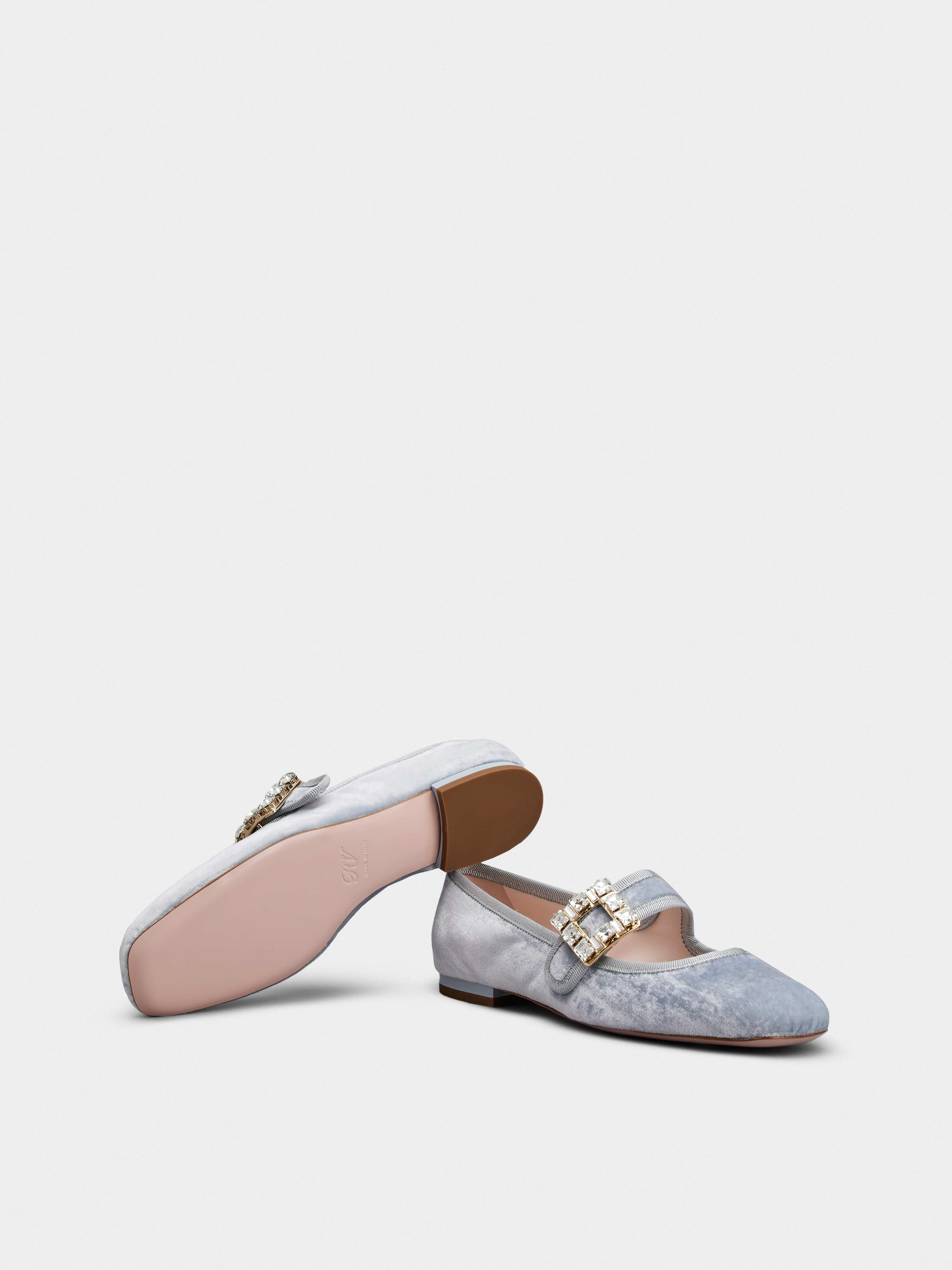 Très Vivier Strass Buckle Babies Ballerinas in Velvet - 6