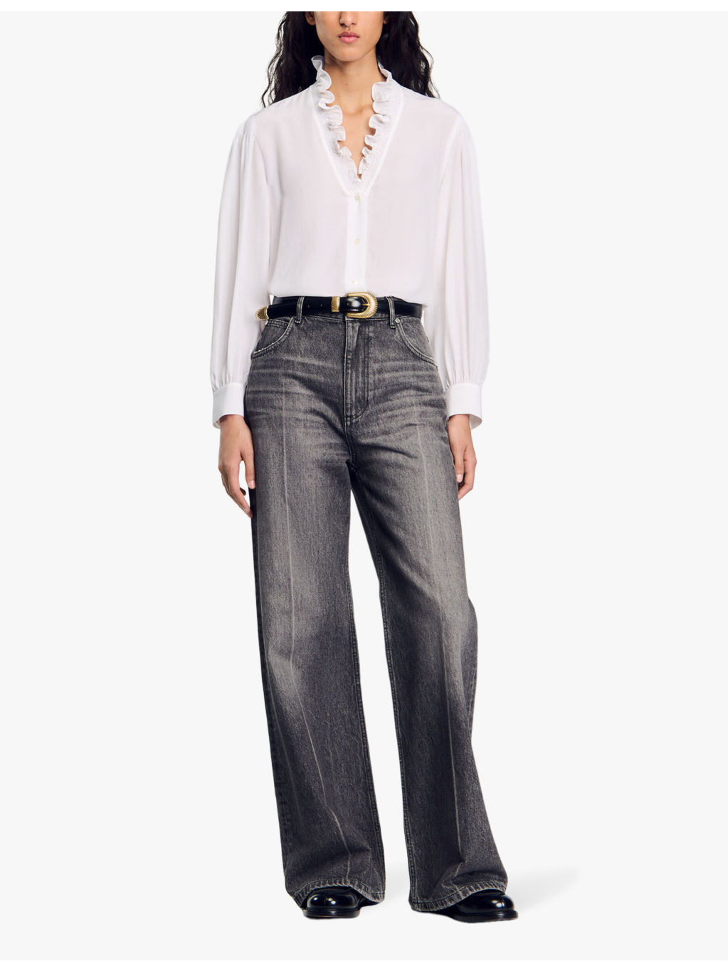 Ruffle-neck long-sleeve silk shirt - 2