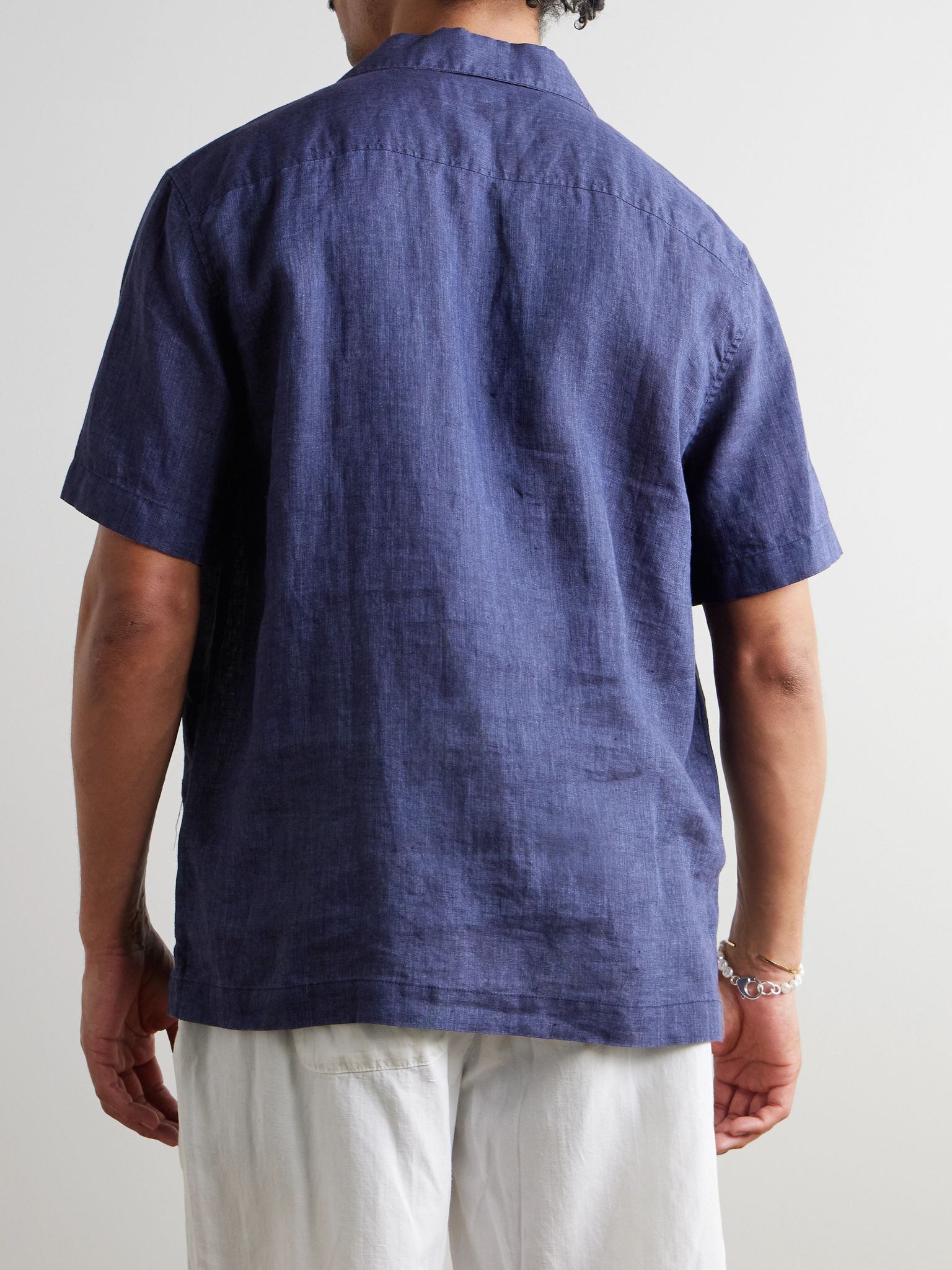 Angelo Camp-Collar Linen Shirt Blue - 3
