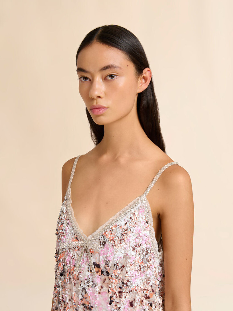 PINK MESH MIDI DRESS WITH MIXED SEQUINS 4