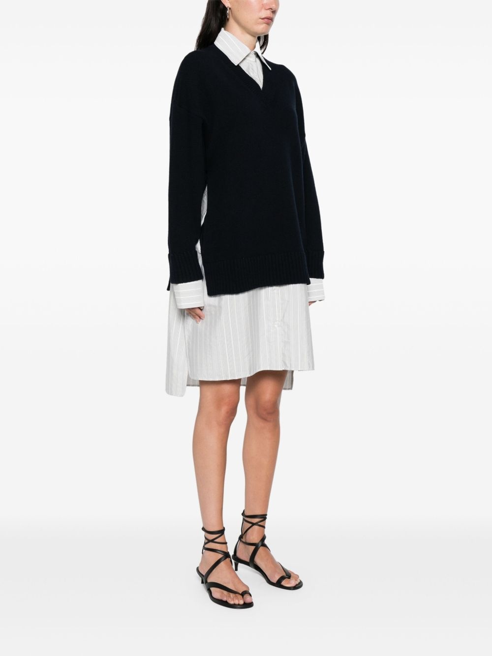crew-neck sweater shirt midi dress - 3