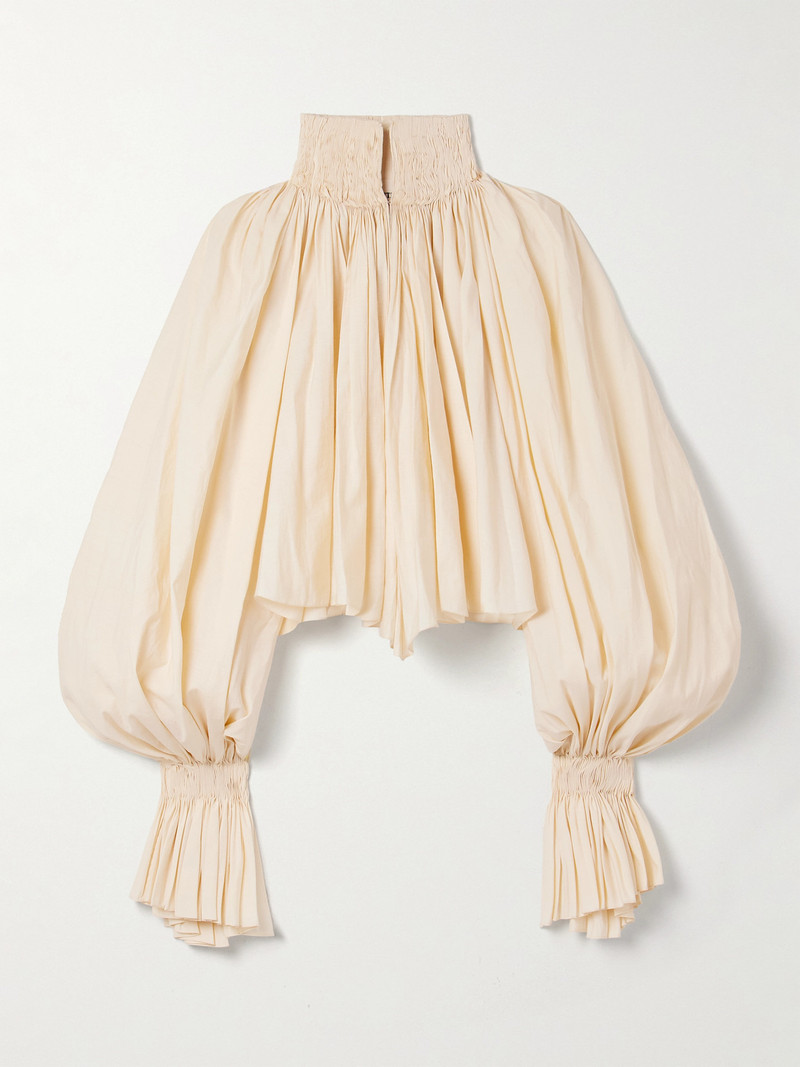 Durer Cropped Gathered Cotton-blend Poplin Blouse 1
