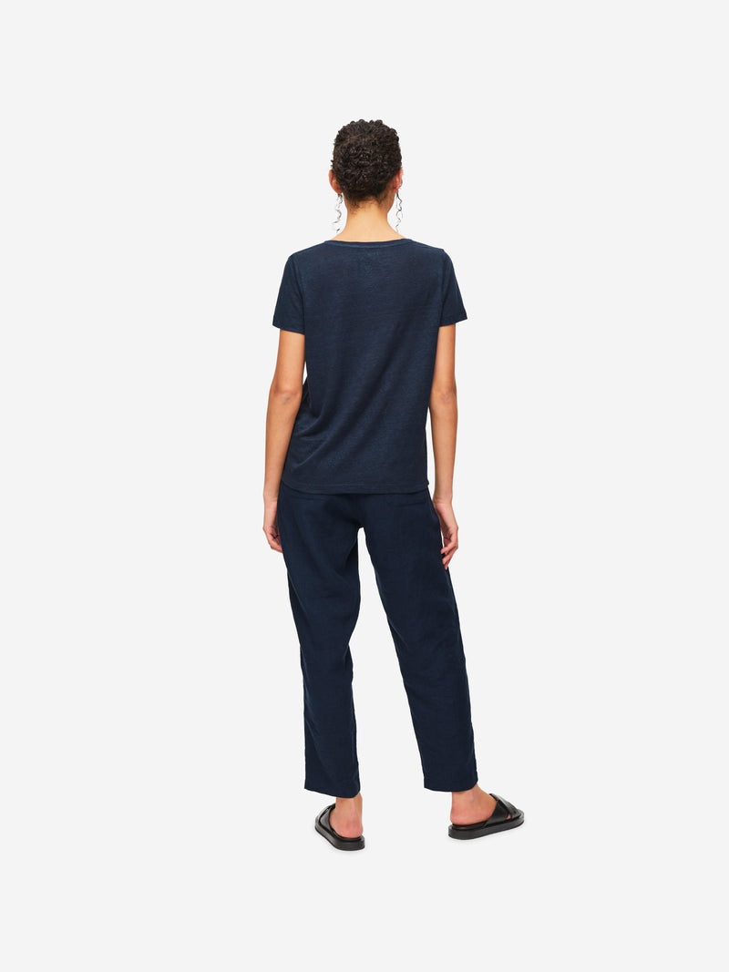 Women's V-Neck T-Shirt Jordan Linen Navy - 3