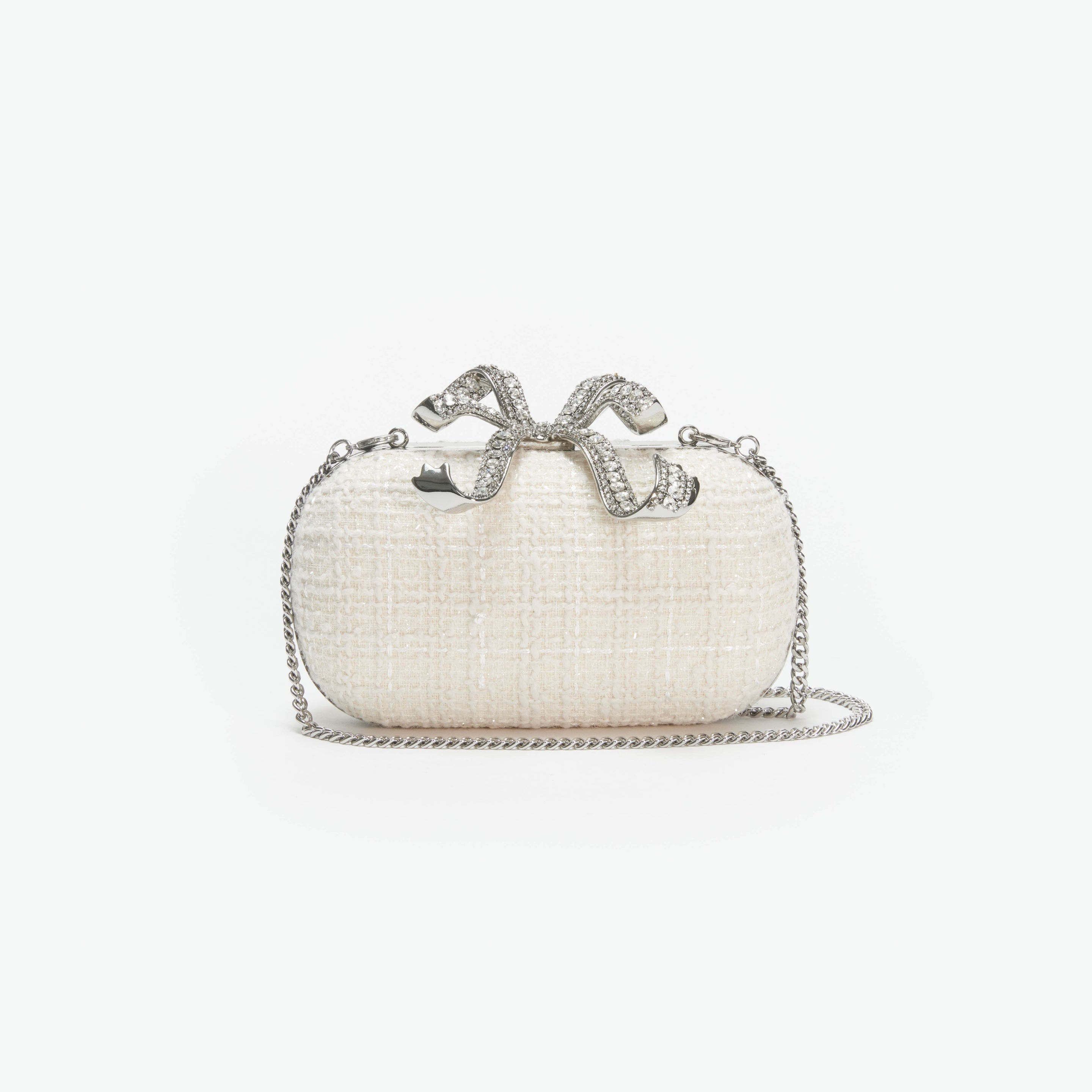 Cream Boucle Bow Clutch - 4
