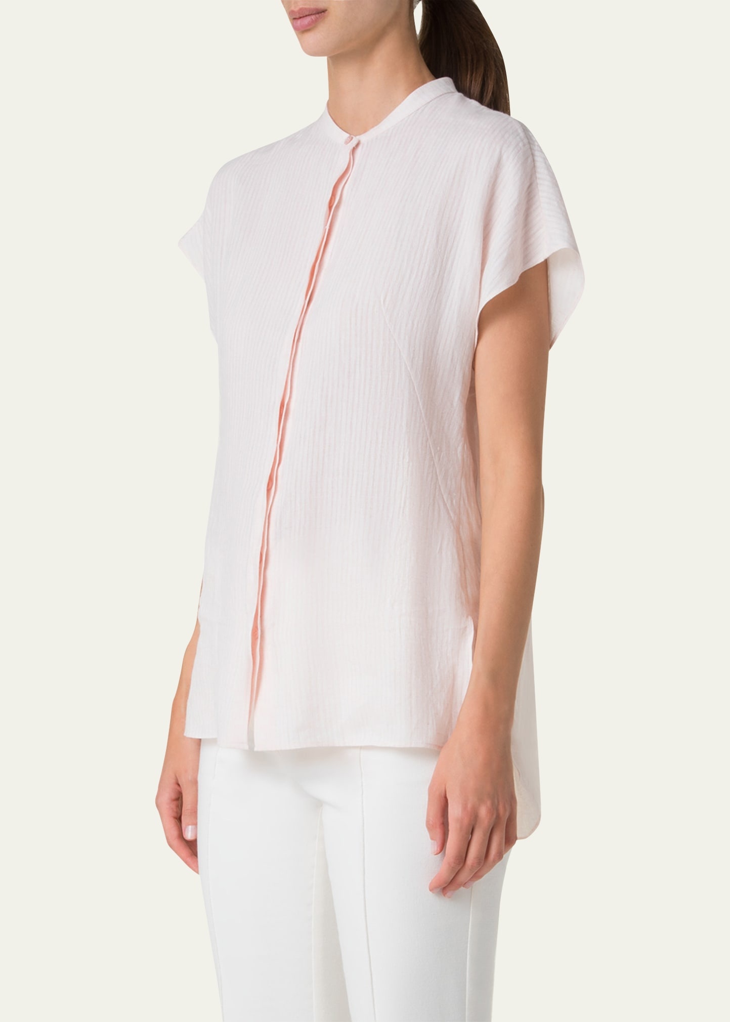 Linen Voile Button-Front Blouse - 4