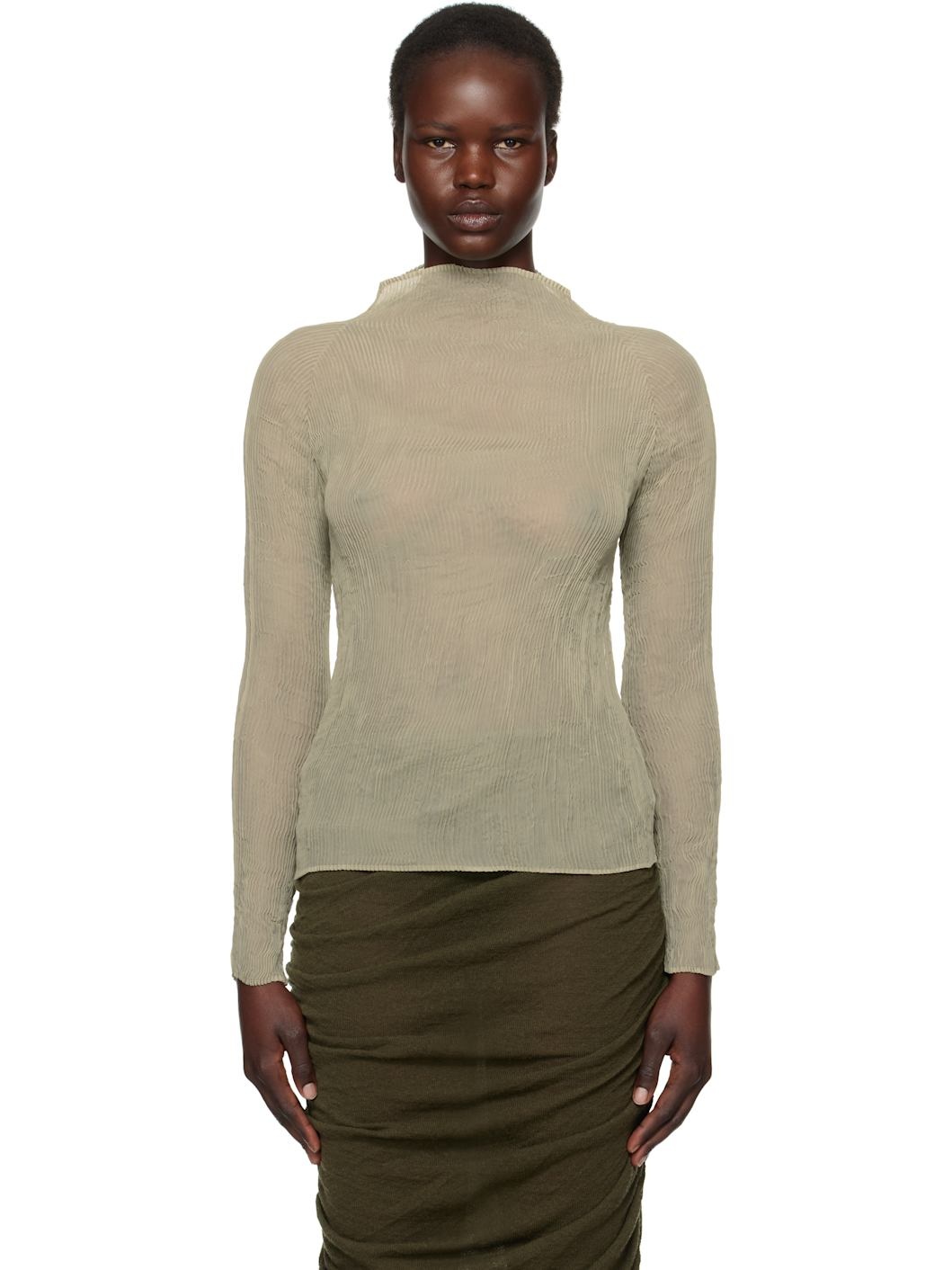 Khaki Chiffon Twist 3 Turtleneck - 1