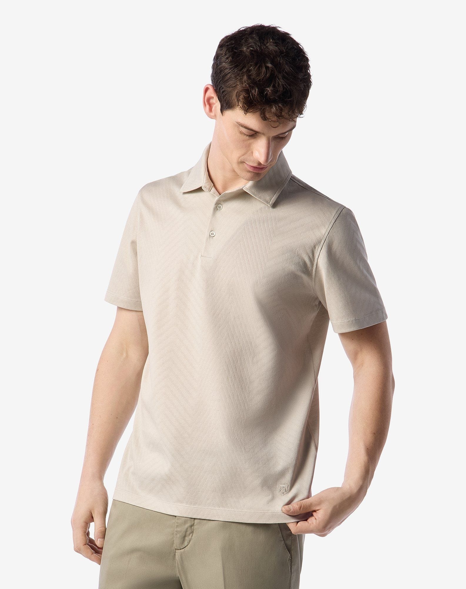 Natural white button-up lisle thread polo shirt - 2