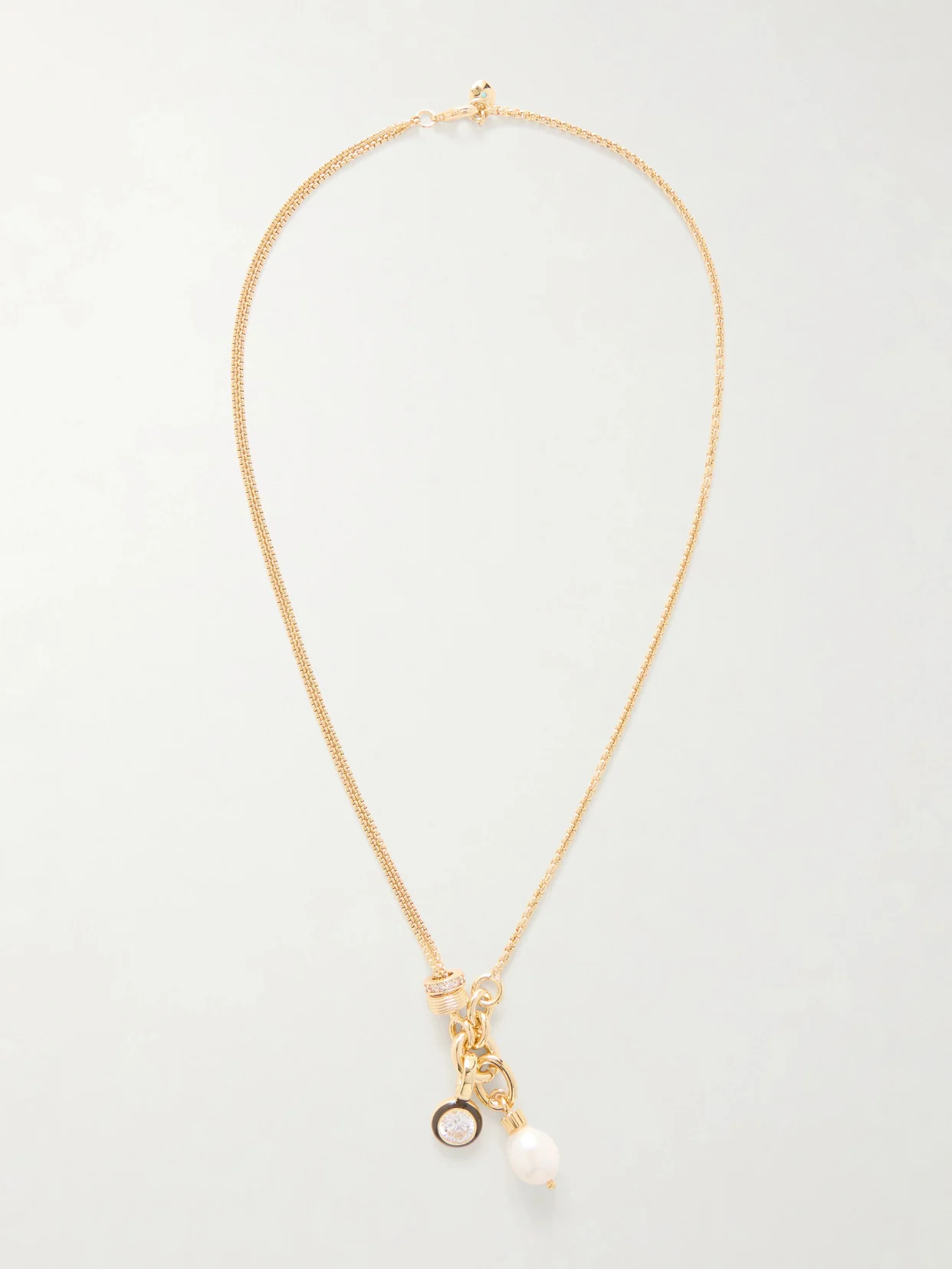 The Double Drop Gold-tone, Cubic Zirconia And Enamel Necklace - 1