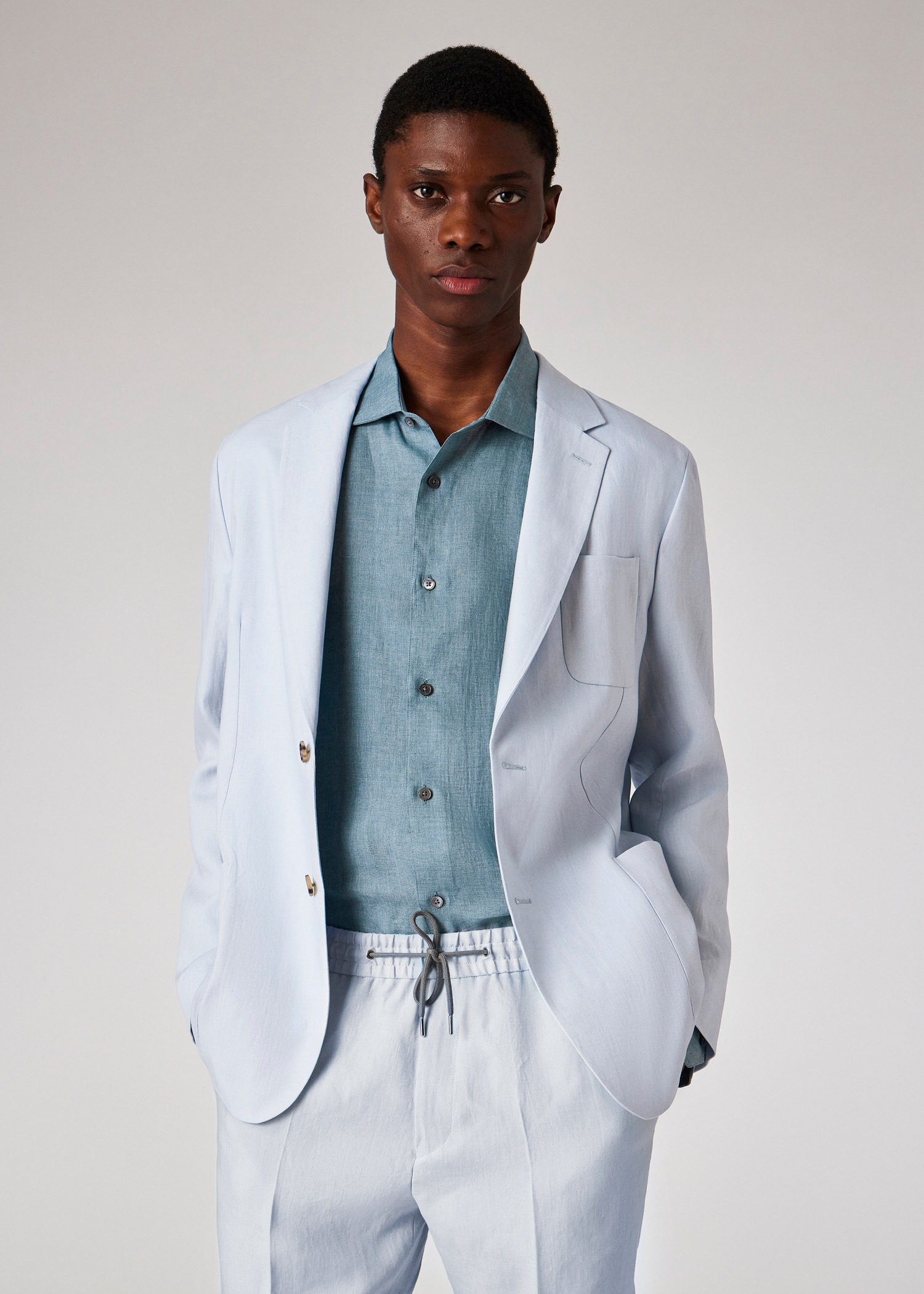 Pale Blue Linen Unlined Blazer - 7