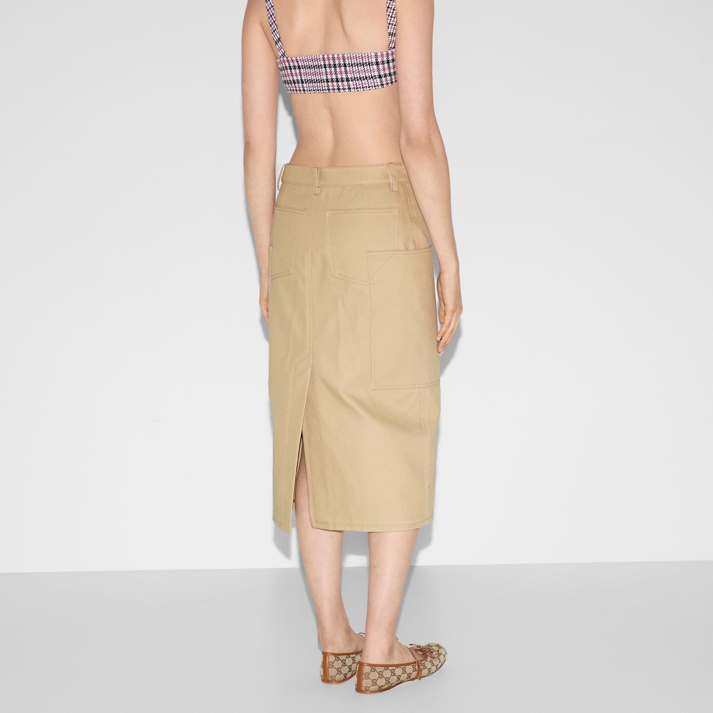 Embossed mid-length cotton drill skirt - 4
