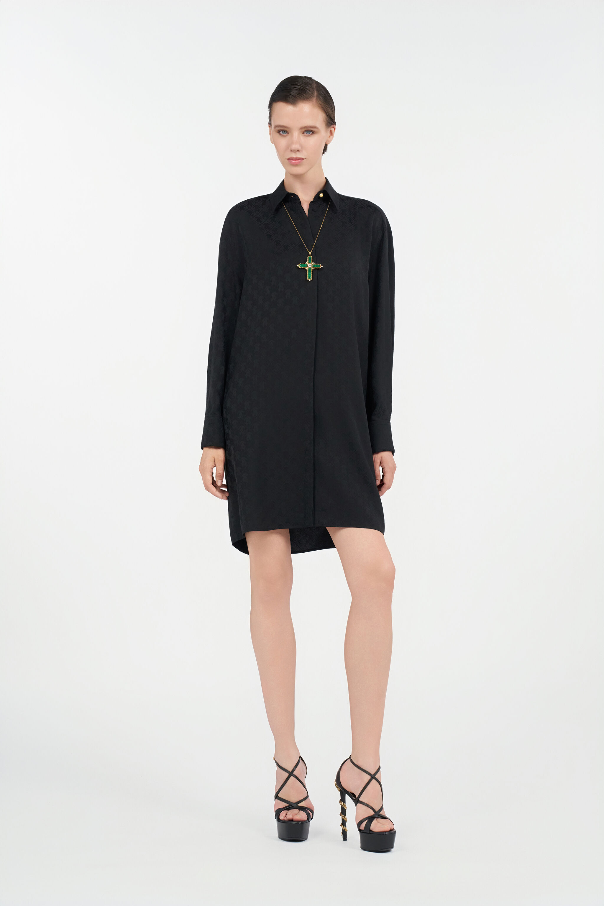 Silk Mini Shirt Dress with Monogram RC - 2