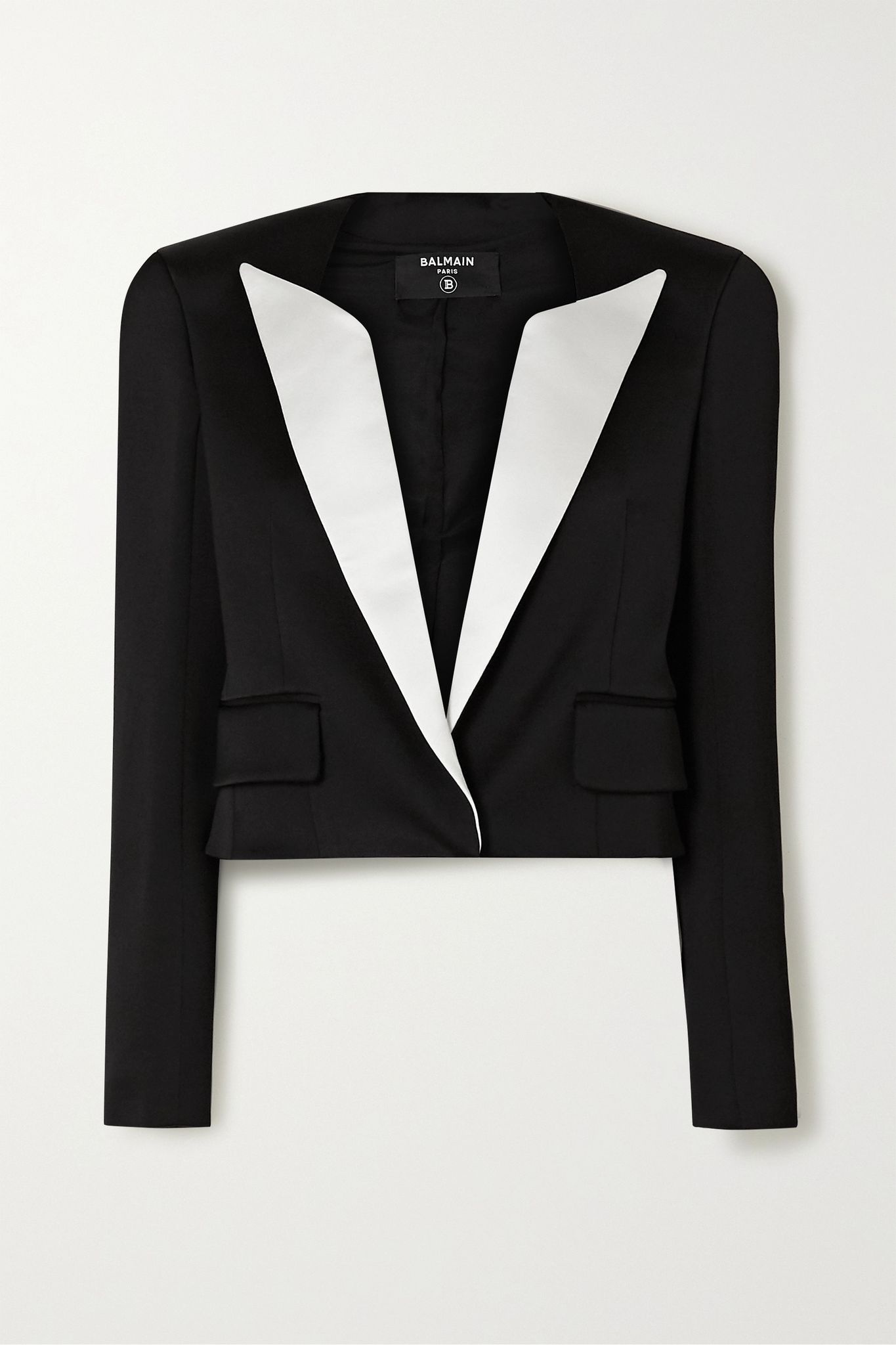 Cropped two-tone duchesse-satin blazer - 1