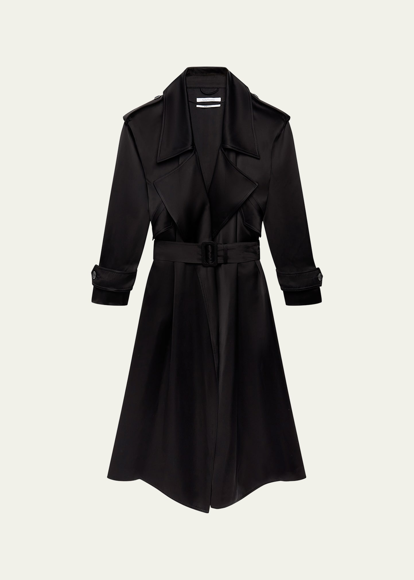 Soft Satin Belted Long Trench Coat - 1