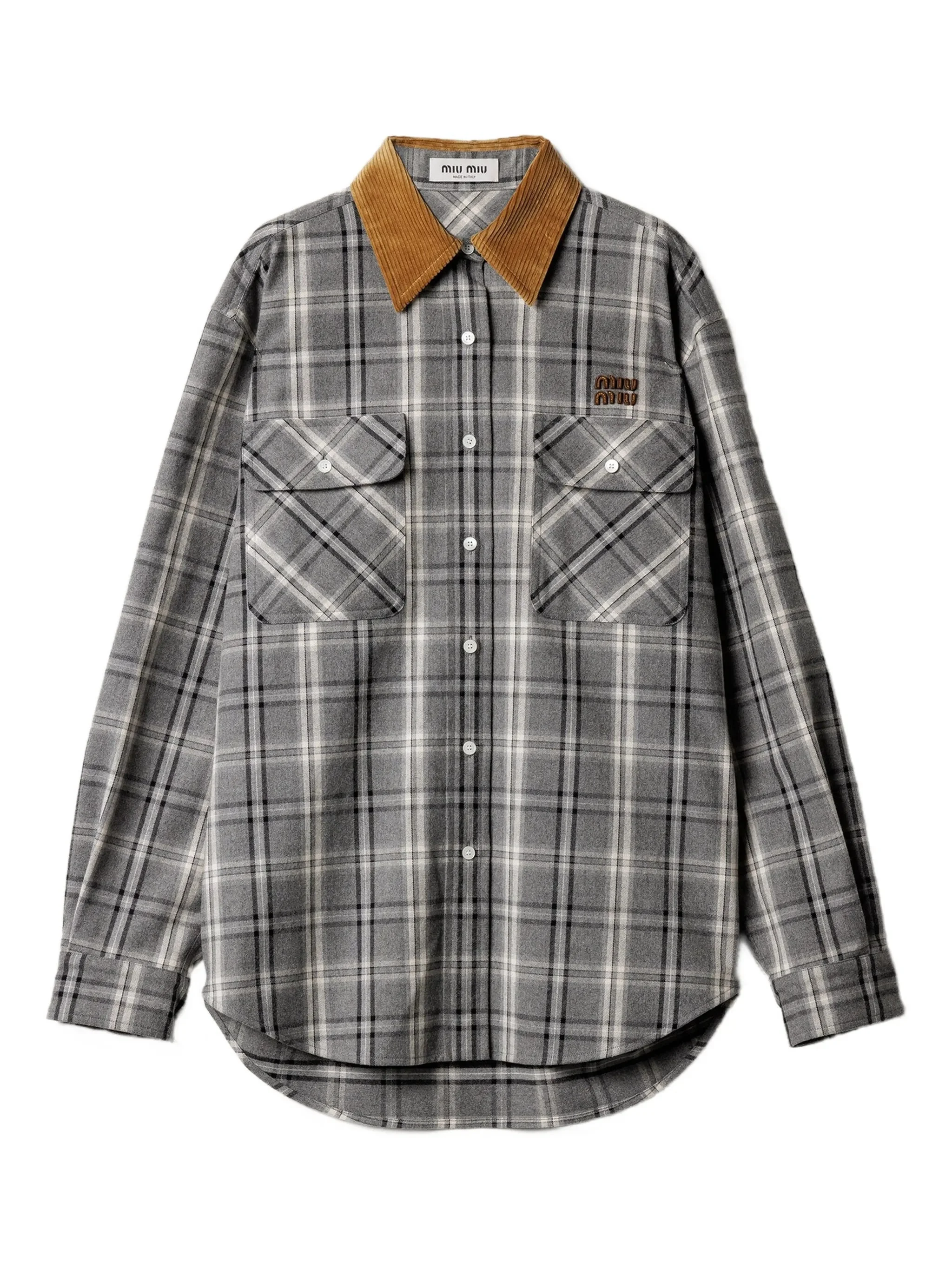 corduroy-collar flannel shirt - 1