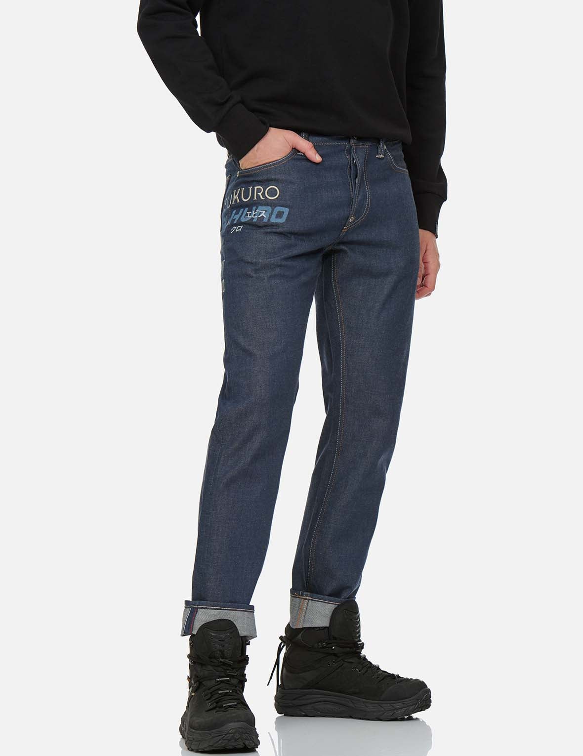 Logo Print and Embroidered Slim Straight fit Jeans #2010 - 4