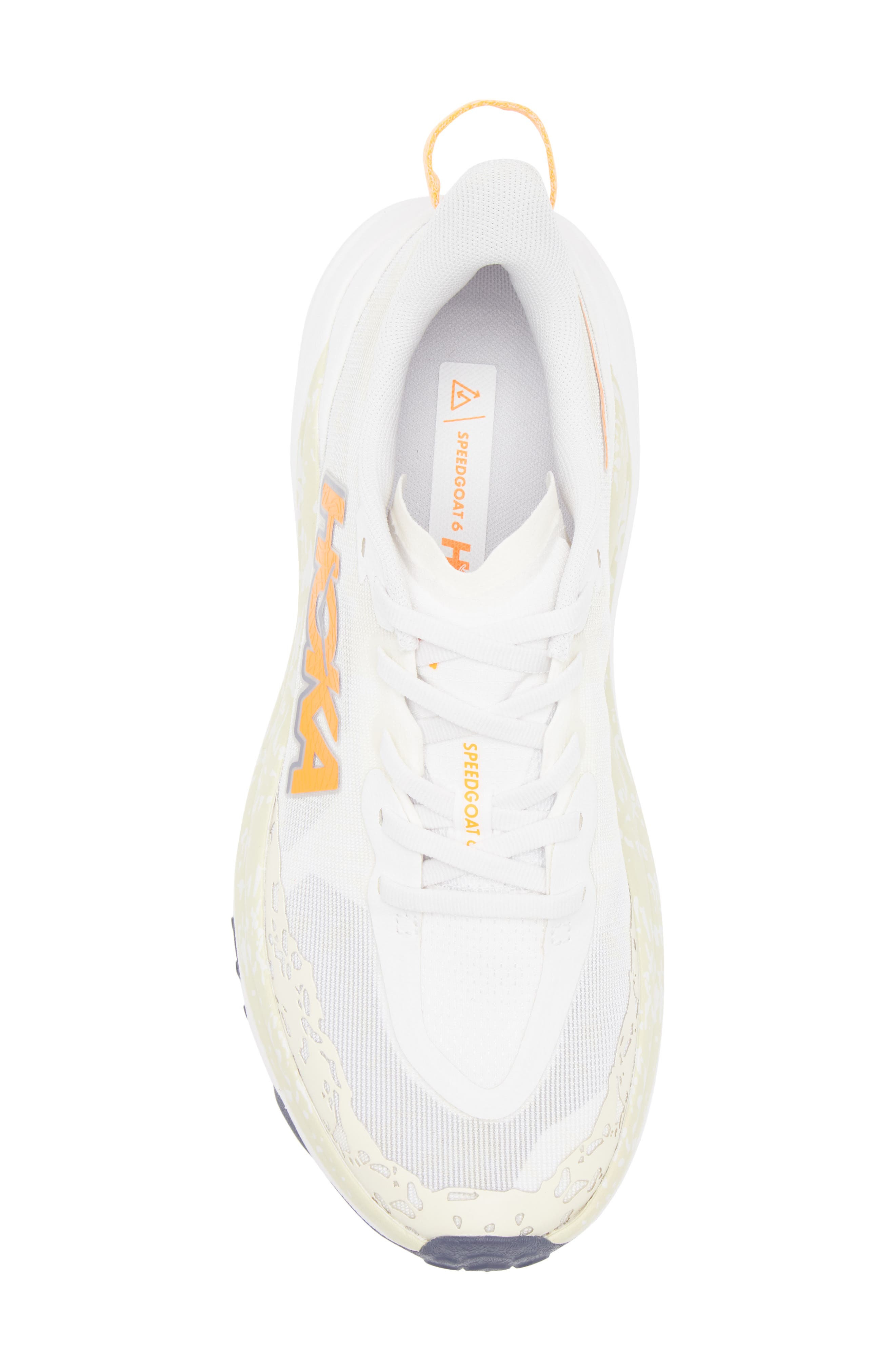 HOKA Speedgoat 6 Trail Running Shoe in White /Neon Tangerine at Nordstrom - 5