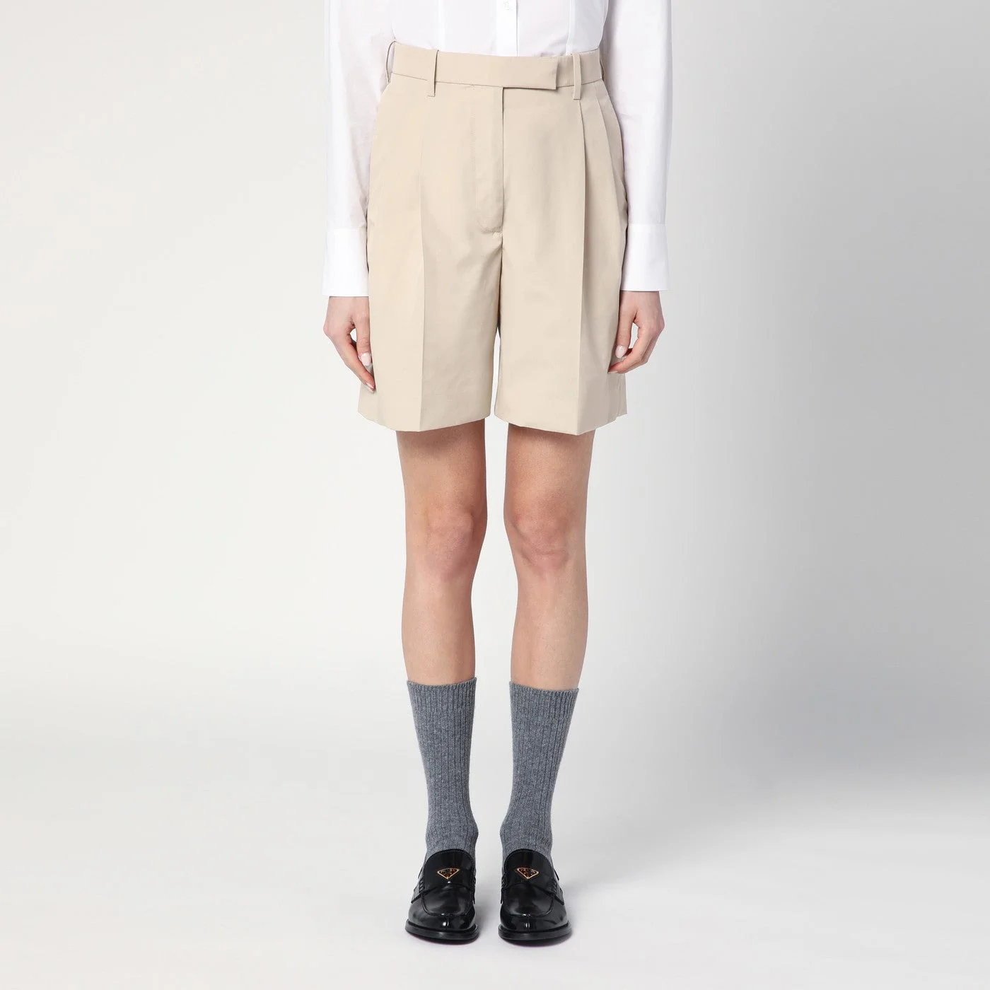 Khaki Bermuda shorts in cotton blend - 1