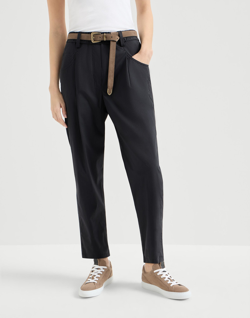Lightweight poplin five-pocket track trousers with monili 2
