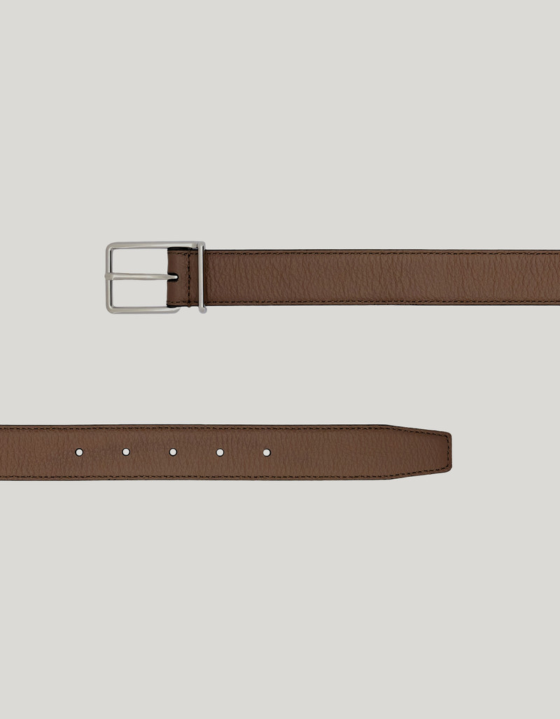 TAUPE SMOOTH CALFSKIN BELT WITH SQUARED BUCKLE 3