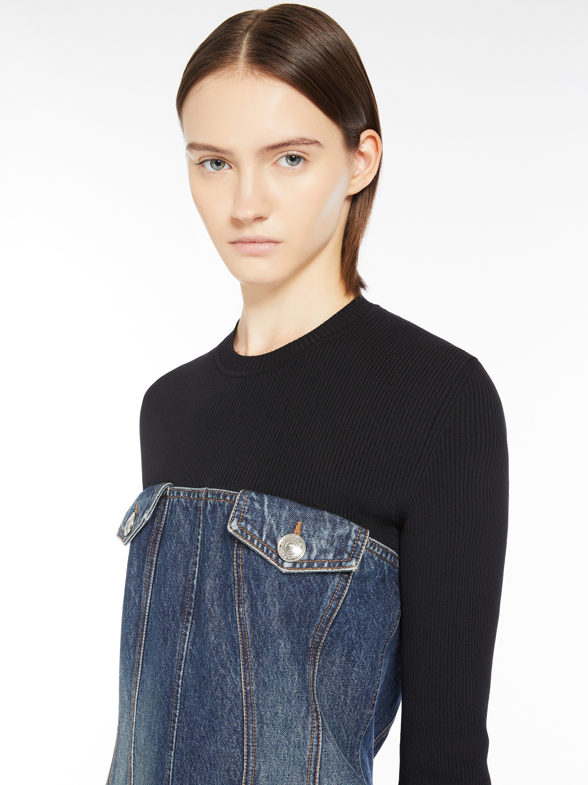 TETI Slim-fit denim and knit fabric dress - 5