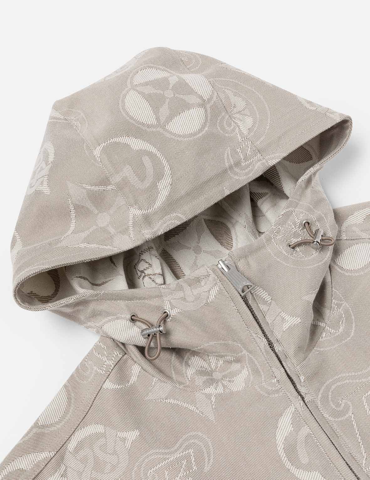 Allover Kamon and Seagull Jacquard Relax Fit Hooded Jacket - 6