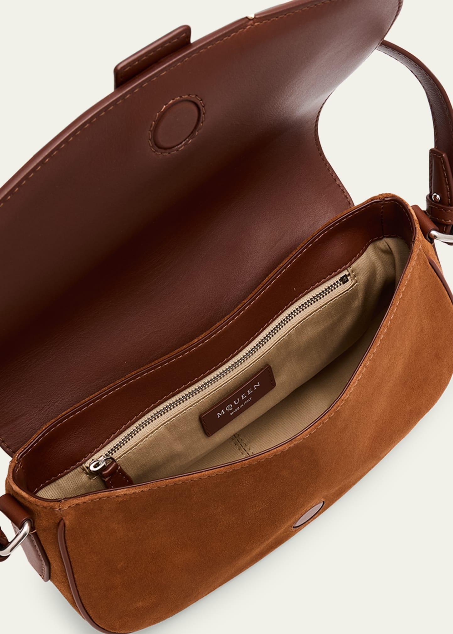 T-Bar Saddle Suede & Leather Crossbody Bag - 4