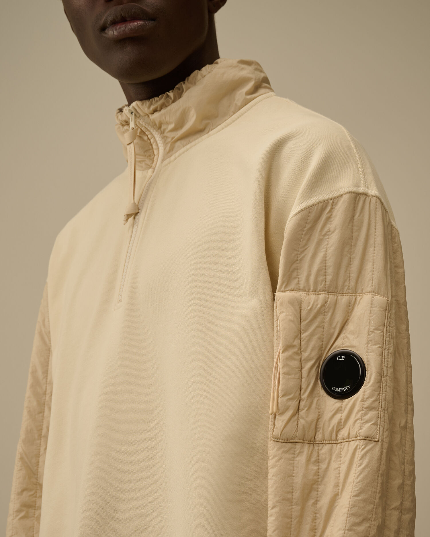 Diagonal Raised Fleece Mixed Half Zip Sweatshirt - 5