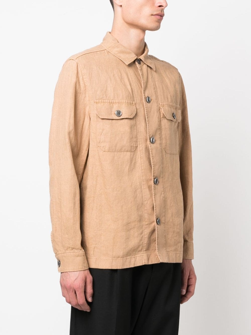 long-sleeved linen overshirt - 3