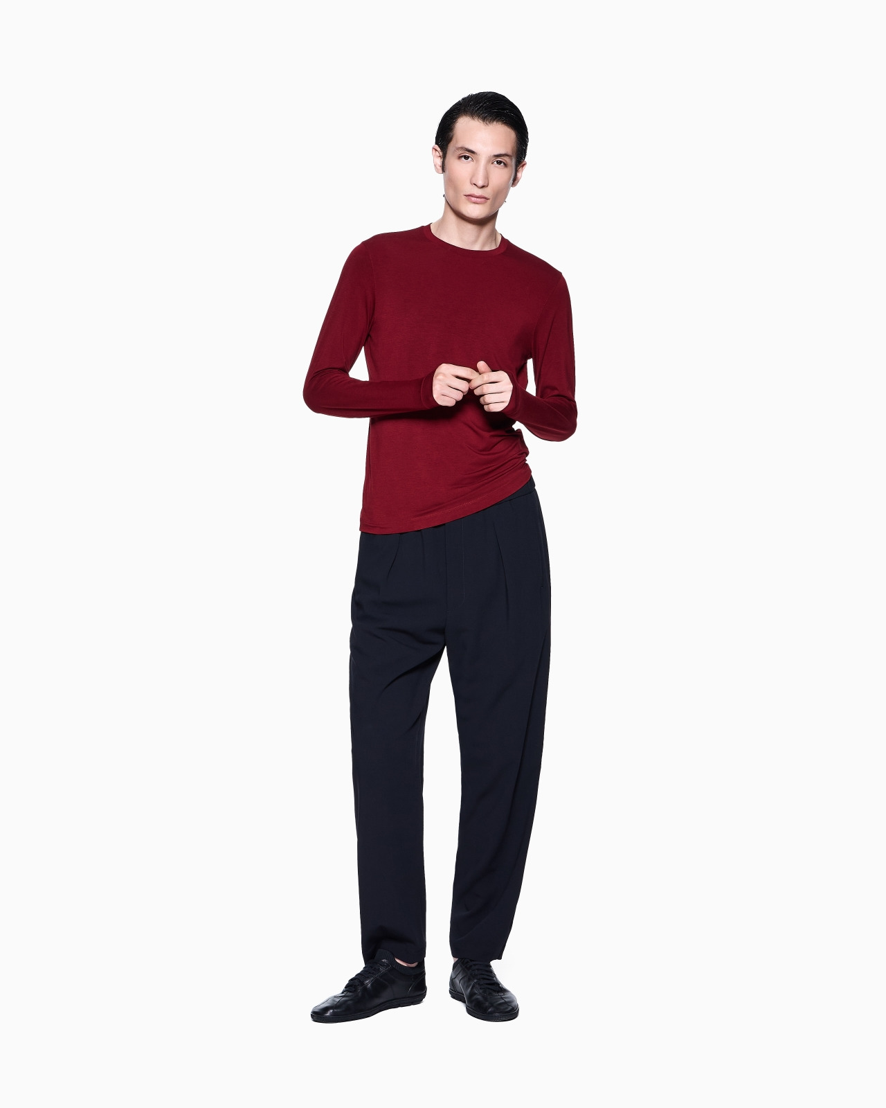 STRETCH VISCOSE JERSEY JUMPER WITH CREW NECK AND LONG SLEEVES - 2