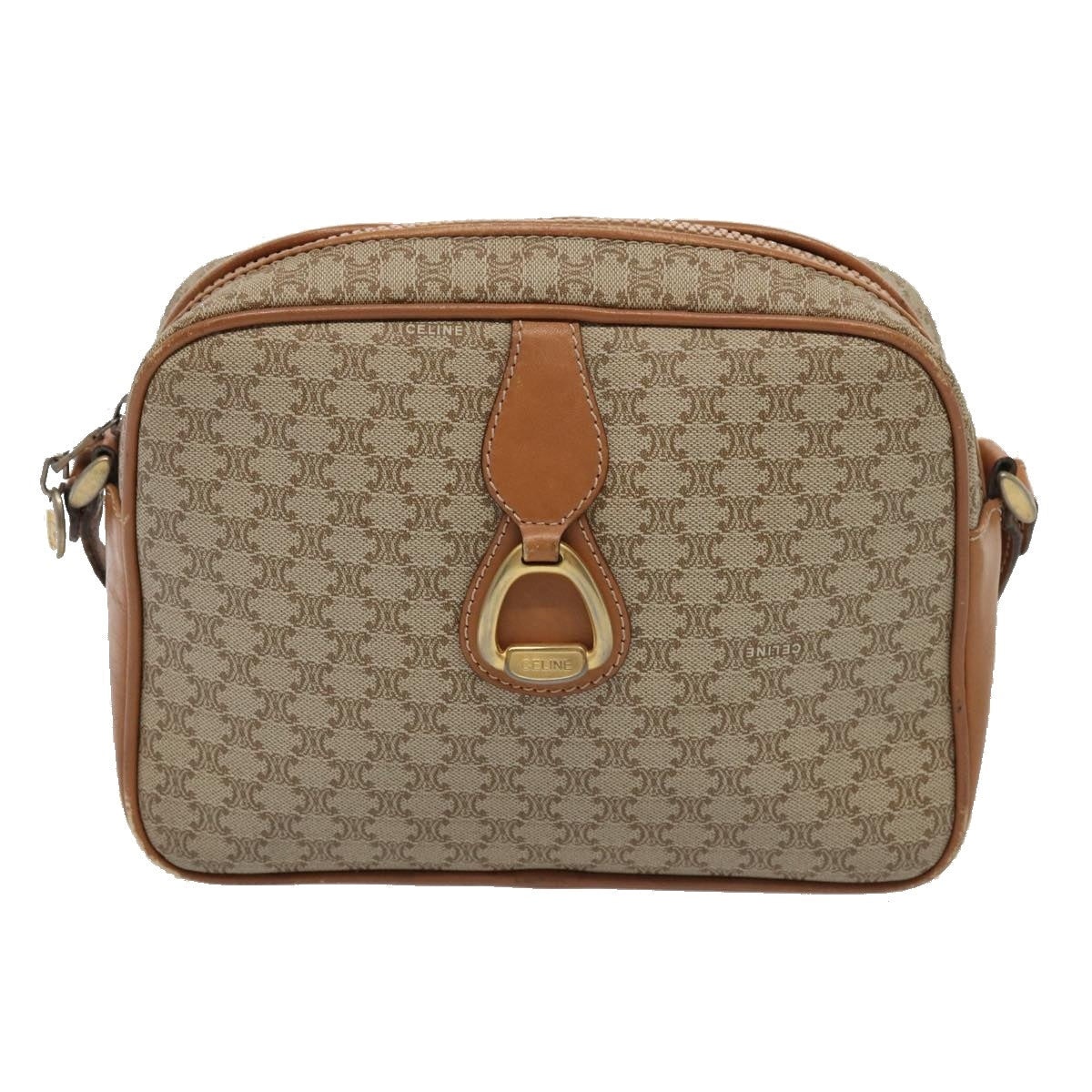 CELINE Macadam Canvas Shoulder Bag Beige Gold - 13