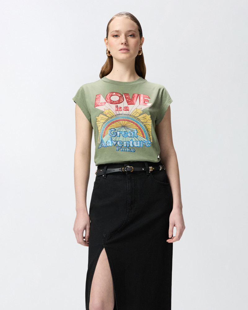 PINKO LOVE PRINT T-SHIRT WITH STARS outlook