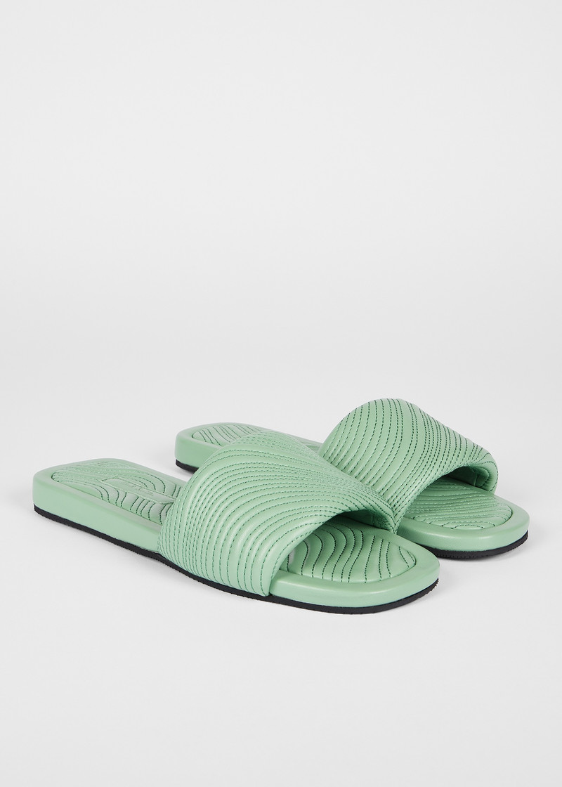 Women's Green Leather 'Laurel' 'Swirl' Stitch Sliders 4