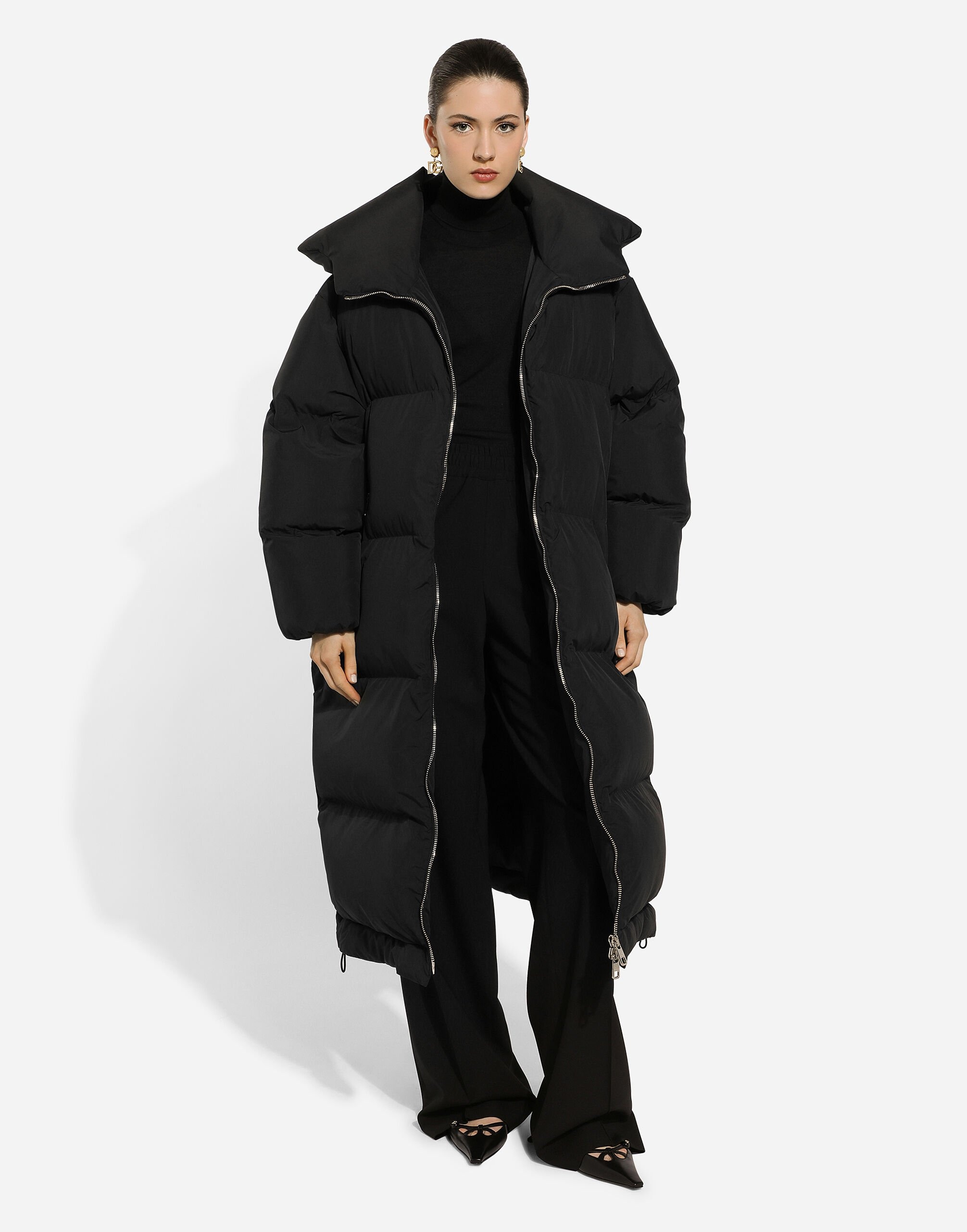 Long padded down jacket with branded tag - 2