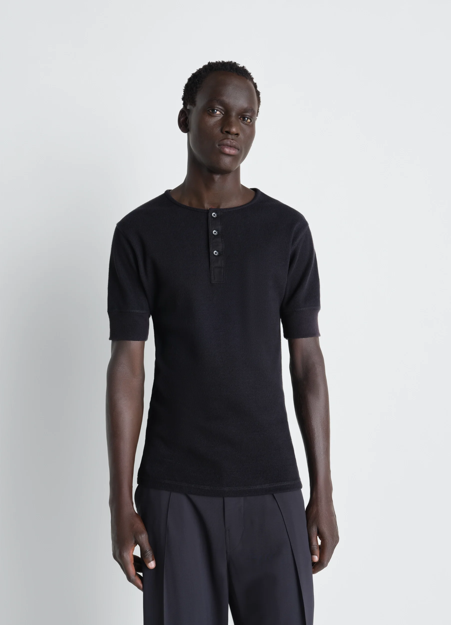 Lemaire RIB HENLEY TOP IN COTTON LINEN RIB JERSEY - TS0007