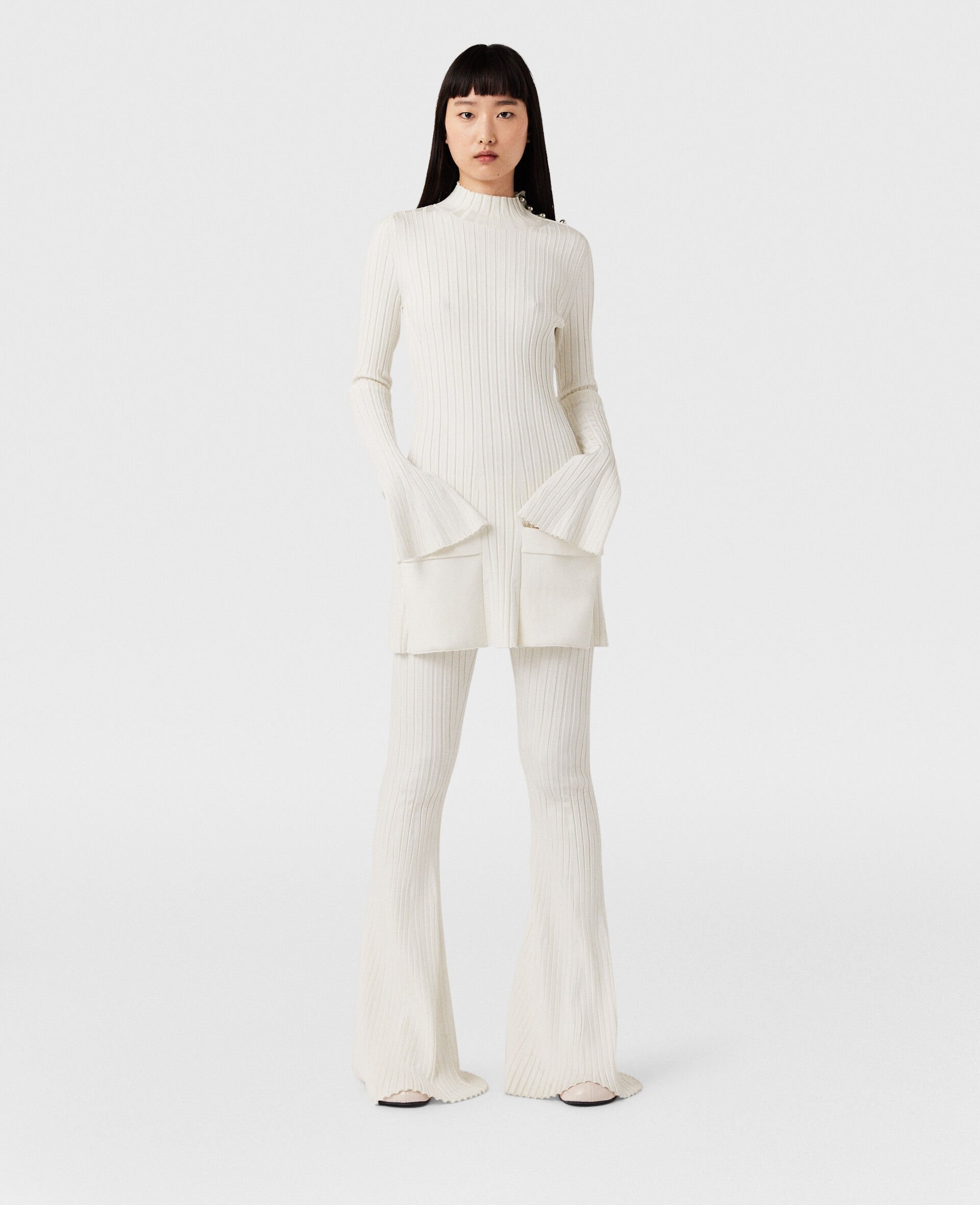 Ribbed Mid-Rise Flared Pants - 2