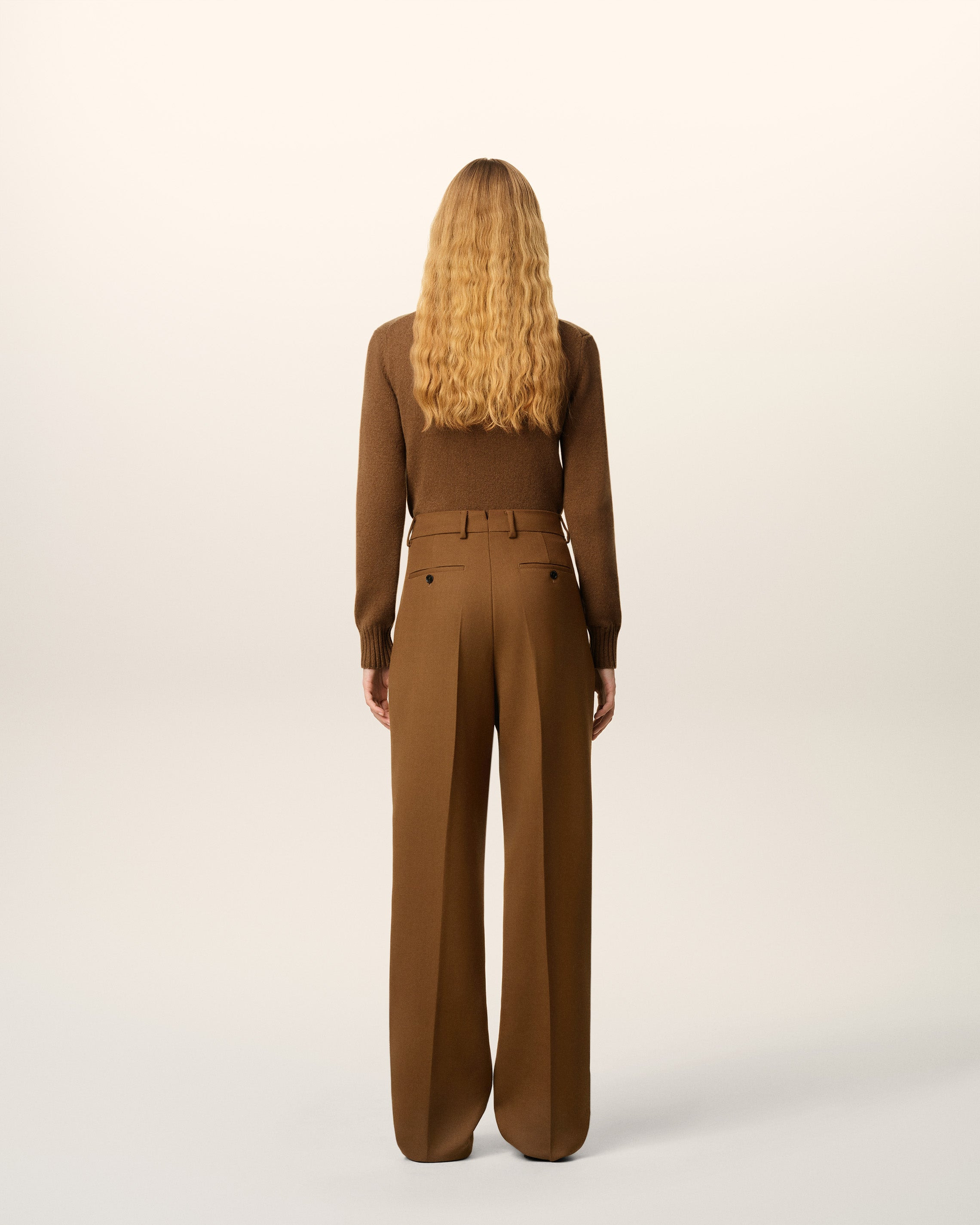 BROWN WOOL LARGE FIT TROUSERS - 8