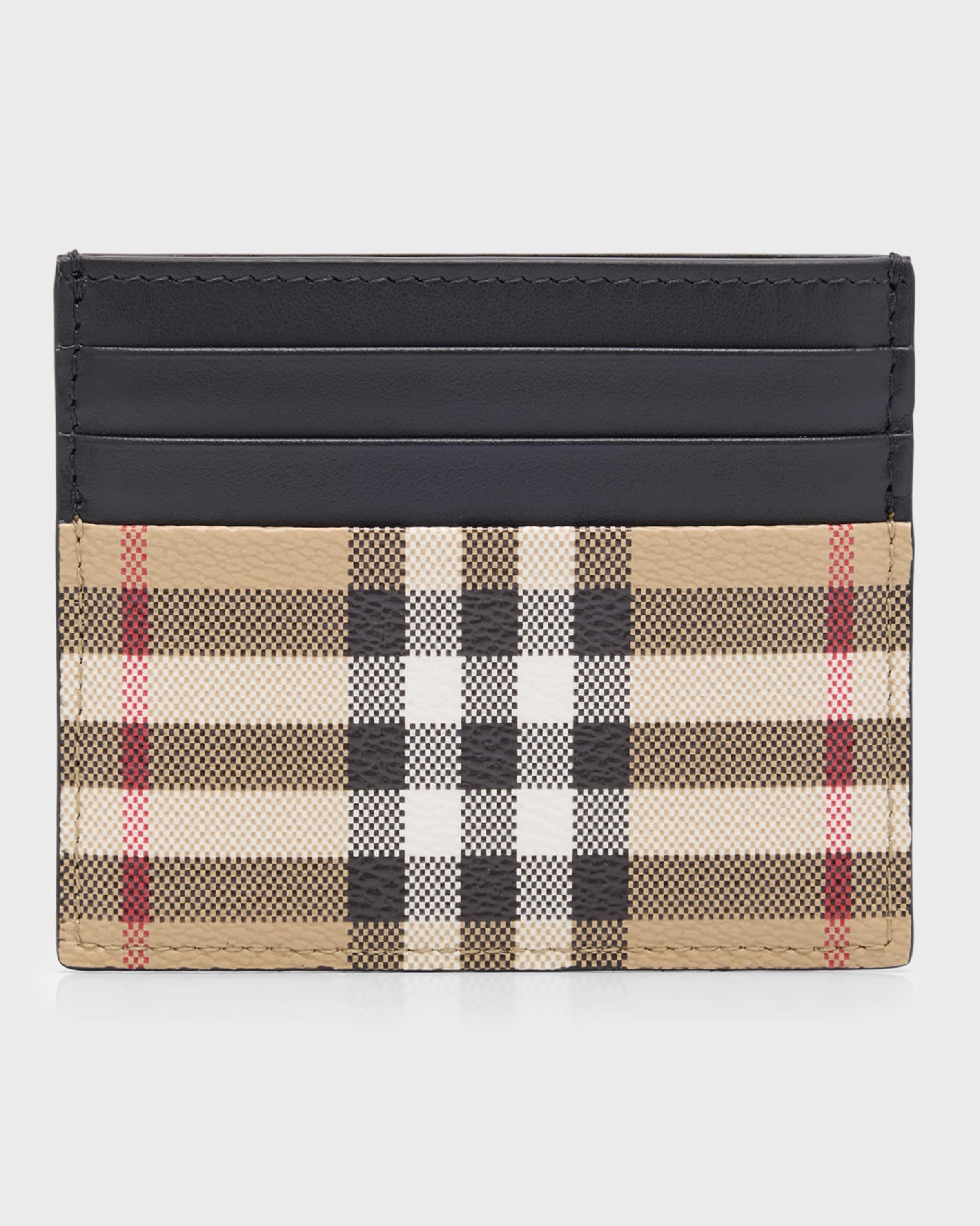 Men's Vintage Check and Leather Card Case - 3