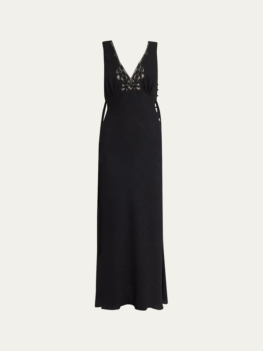 Silk Jacquard & Lace Sleeveless Column Dress - 1