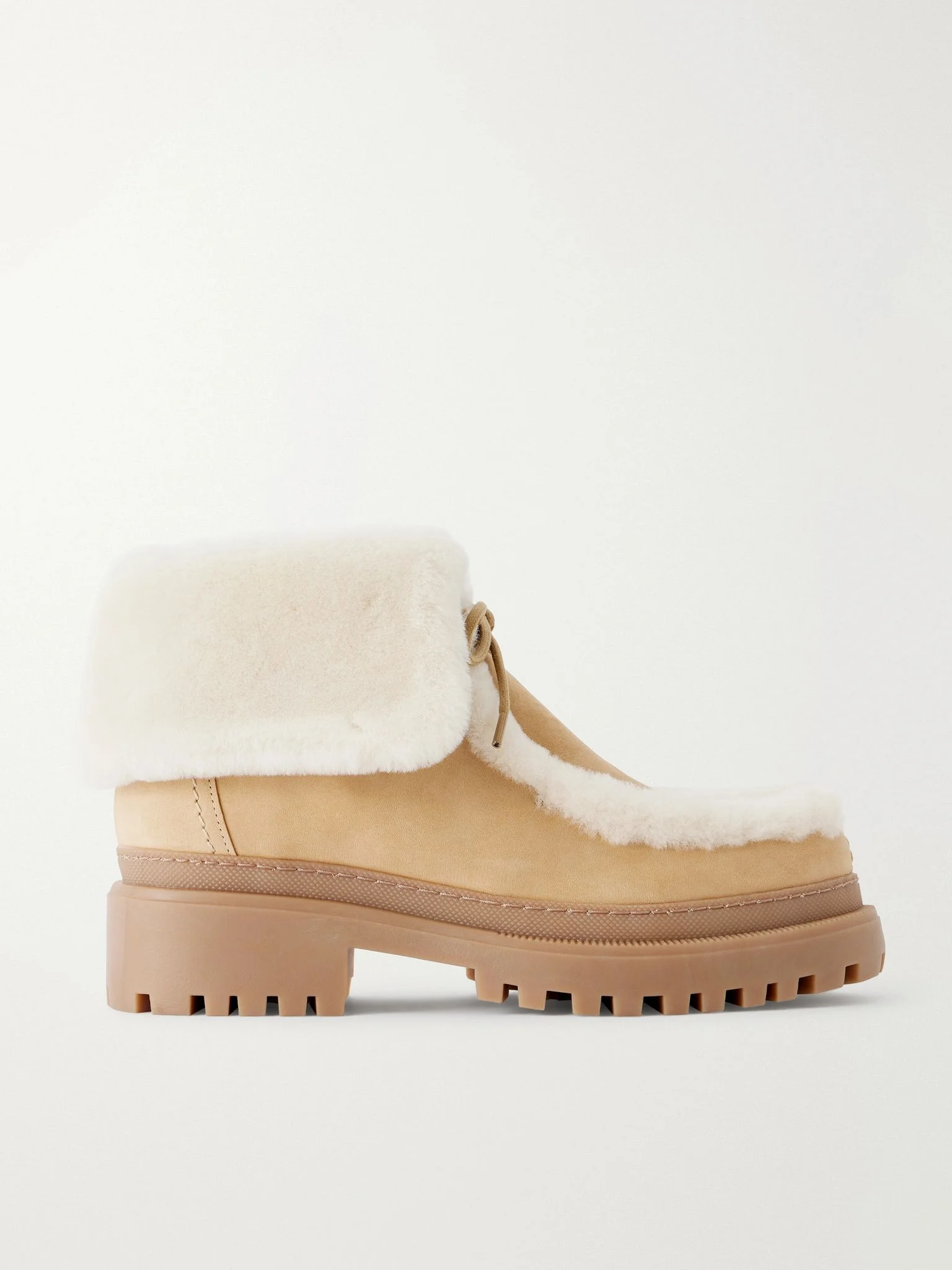 Brushed shearling-trimmed suede ankle boots Neutral - 1
