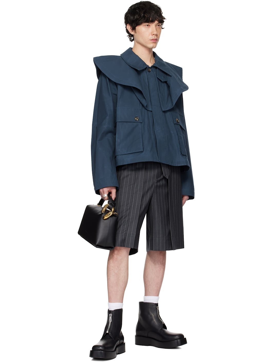 Gray Folded Front Pleat Shorts - 4
