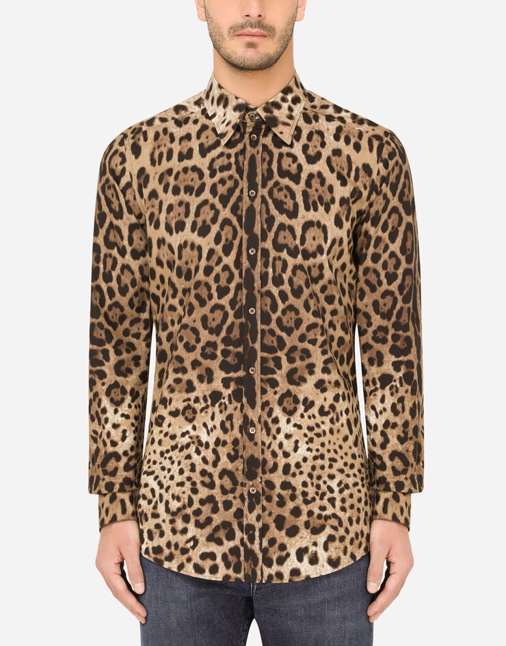 Cotton Martini-fit shirt with leopard print - 1