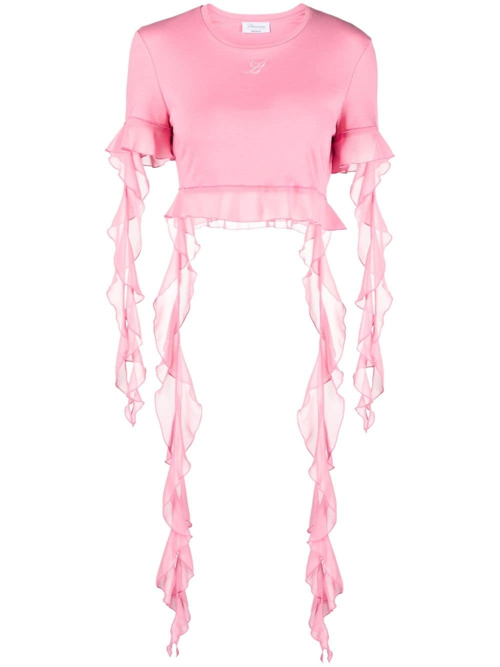 logo-embroidered ruffled blouse - 1