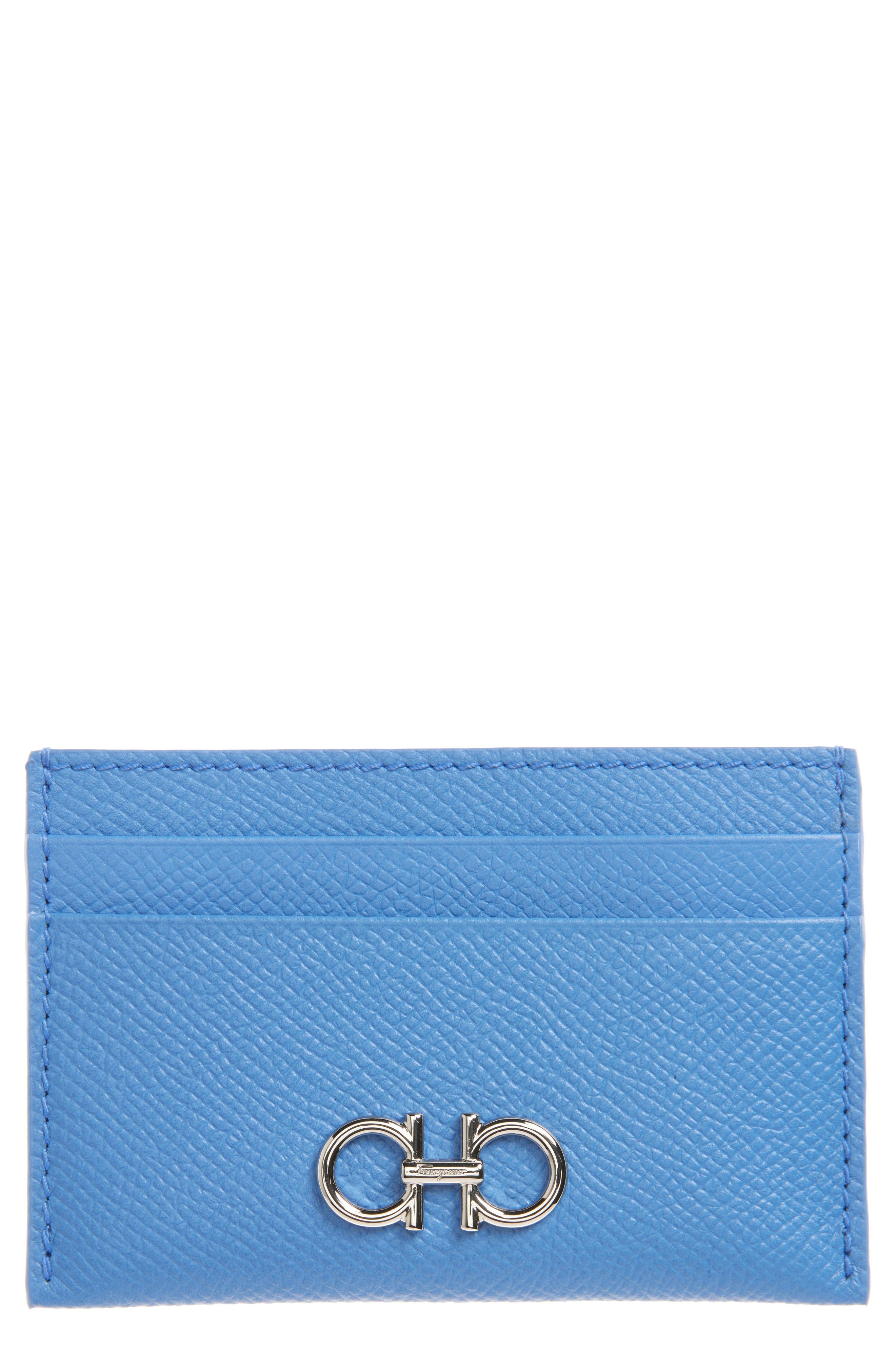 FERRAGAMO Double Gancio Leather Card Case in Bleuet/Oxford Blue at Nordstrom - 1