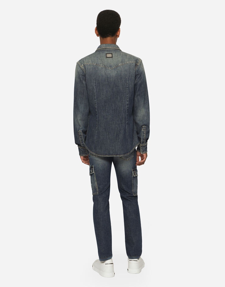 Blue wash skinny stretch cargo jeans - 3