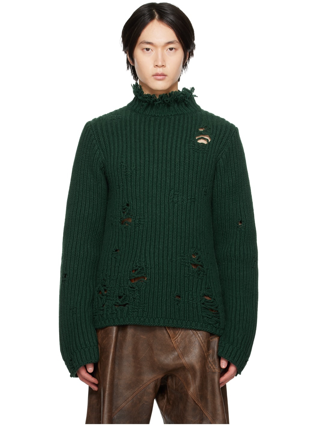 Green Distressed Turtleneck - 1