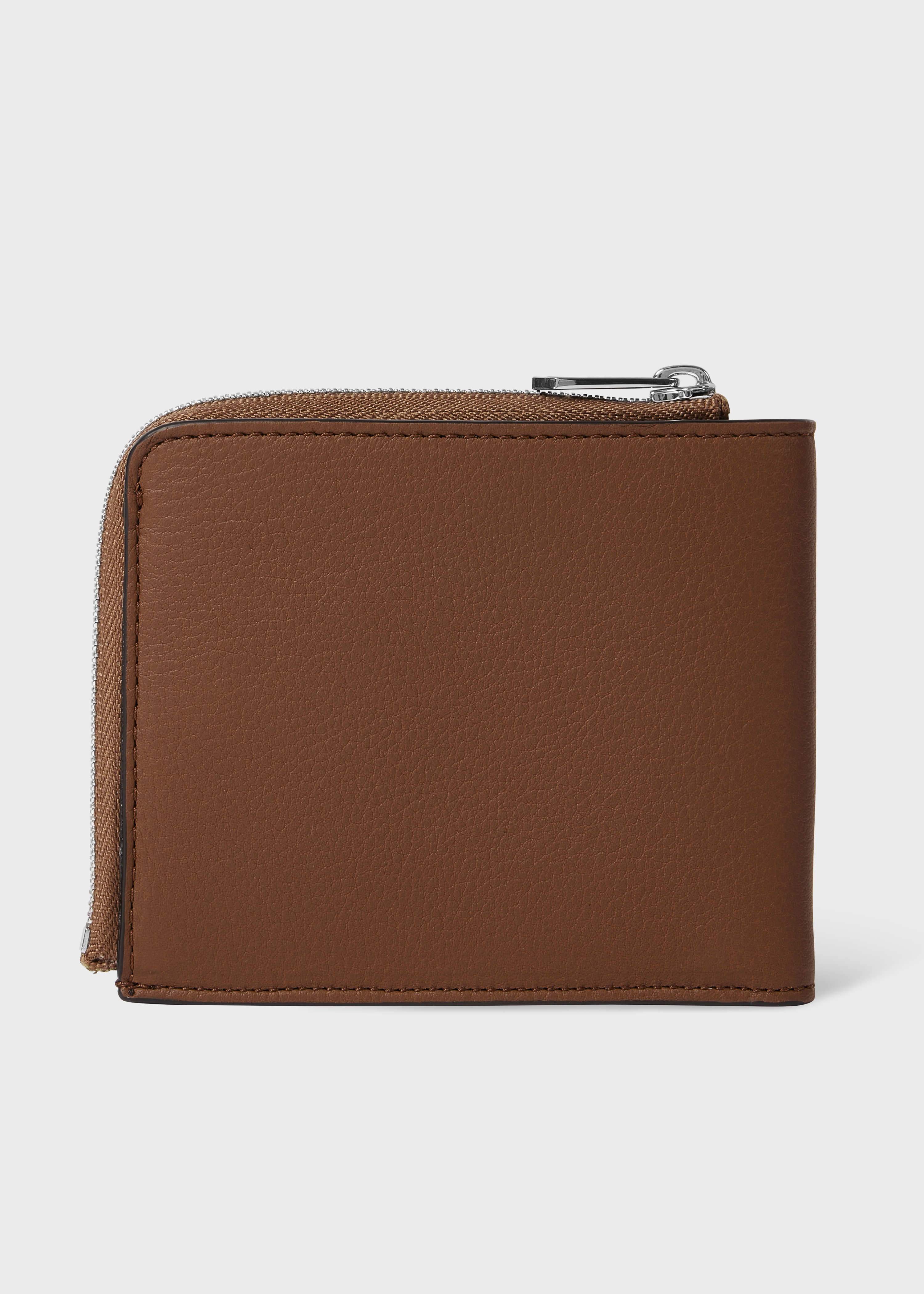 Tan Leather 'Signature Stripe' Piping Zip Billfold Wallet - 2